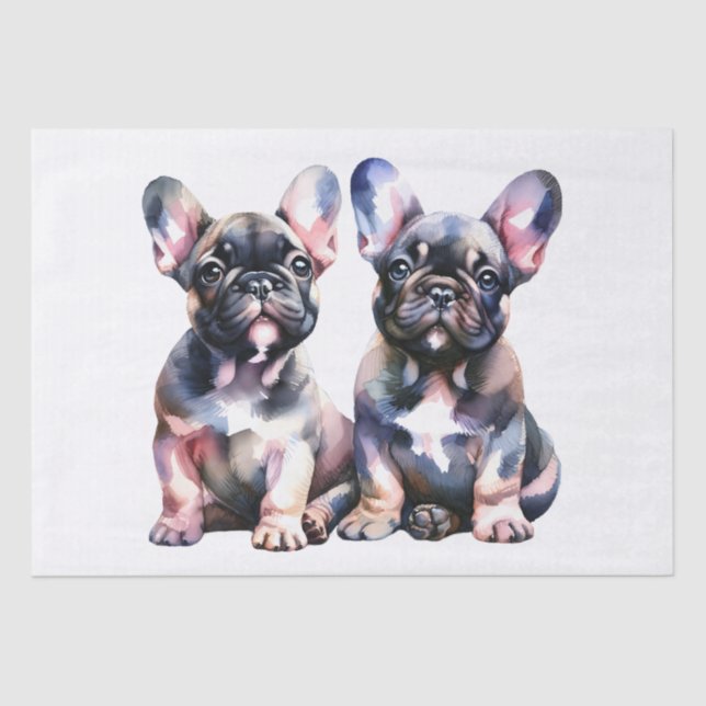 Watercolor French Bulldog cute puppies Tissue Paper (Front)
