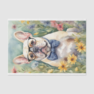 Watercolor French Bulldog in Flowers Decoupage  Tissue Paper