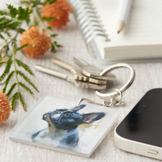 Watercolor French bulldog sitting Key Ring