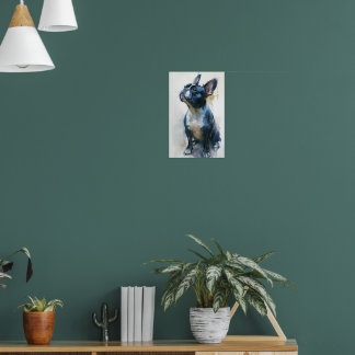 Watercolor French bulldog sitting Poster