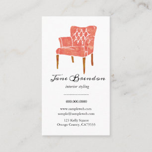 Watercolor French Chair Interior Design Staging Business Card