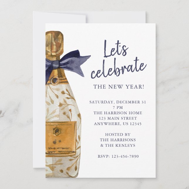 Watercolor French Champagne Party Invitation (Front)