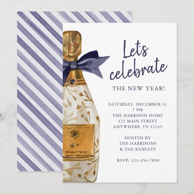 Watercolor French Champagne Party Invitation (Front/Back)