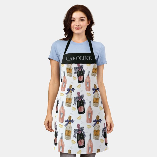 Watercolor French Champagne Personalised Apron (Worn)