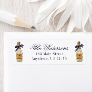 Watercolor French Champagne with a Navy Bow