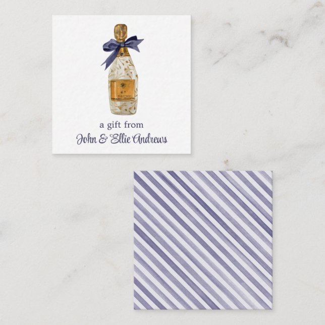 Watercolor French Champagne with a Navy Bow Gift Card (Front/Back)