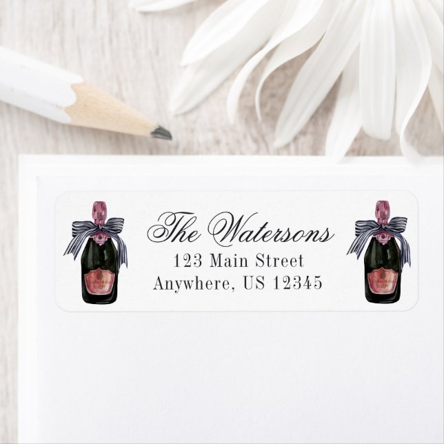 Watercolor French Champagne with a Striped Bow (Insitu)