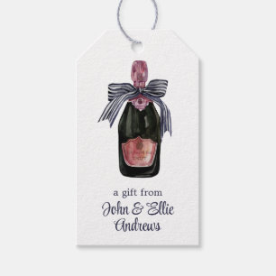 Watercolor French Champagne with a Striped Bow Gift Tags