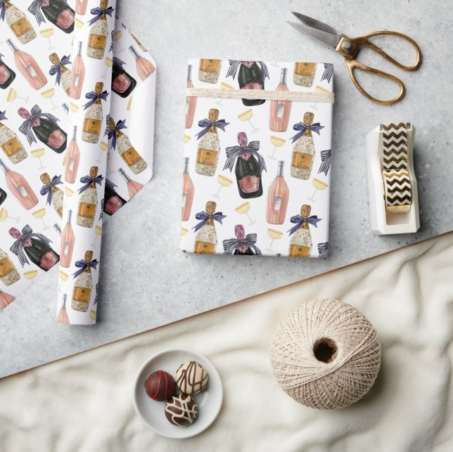 Watercolor French Champagne Wrapping Paper (Crafts)