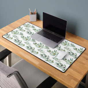 Watercolor French Country Chic Green Olive Pattern Desk Mat