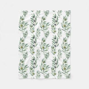 Watercolor French Country Chic Green Olive Pattern Fleece Blanket