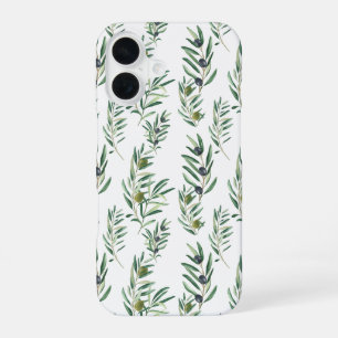 Watercolor French Country Chic Green Olive Pattern iPhone 16 Case