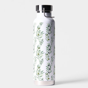 Watercolor French Country Chic Green Olive Pattern Water Bottle