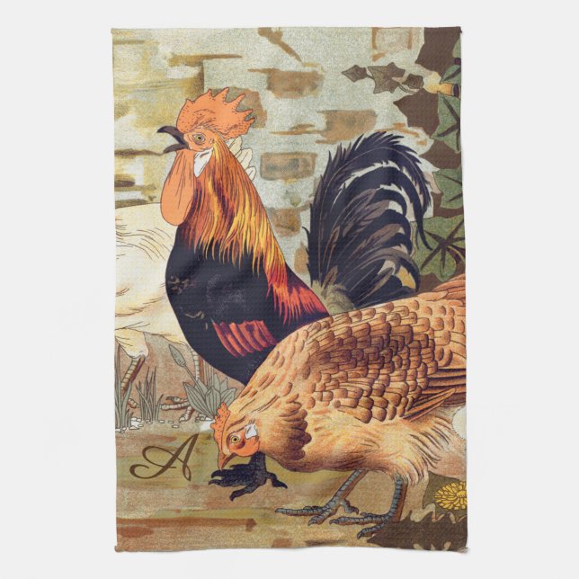 Watercolor French Country Colourful Rooster Kitche Tea Towel (Vertical)