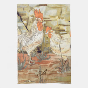 Watercolor French Country Colourful Rooster Kitche Tea Towel