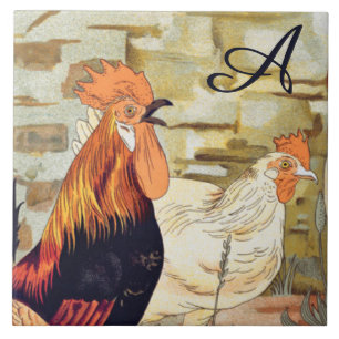 Watercolor French Country Colourful Rooster  Tile