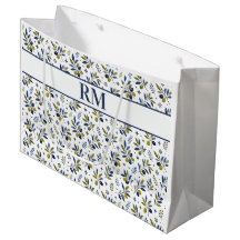 Watercolor French Country Olive Pattern Monogram
