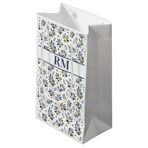 Watercolor French Country Olive Pattern Monogram Small Gift Bag