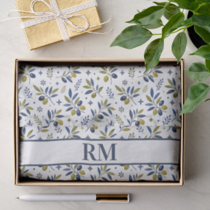 Watercolor French Country Olive Pattern Monogram Tissue Paper