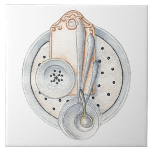 Watercolor French Cup Kitchen Tile