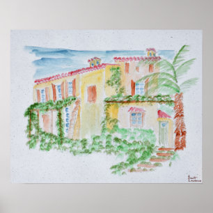 Watercolor French Home   South of France Poster