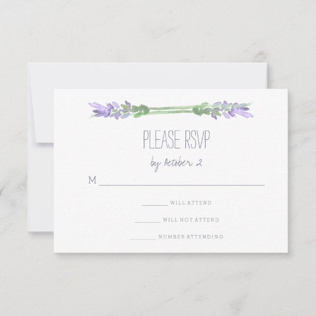 Watercolor French Lavender on White Wedding RSVP (Front)