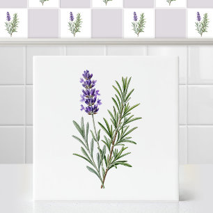 Watercolor French Lavender Rosemary Herb Botanical Tile