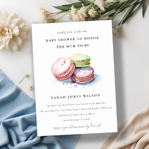 Watercolor French Macarons Bakery Baby Shower Invitation