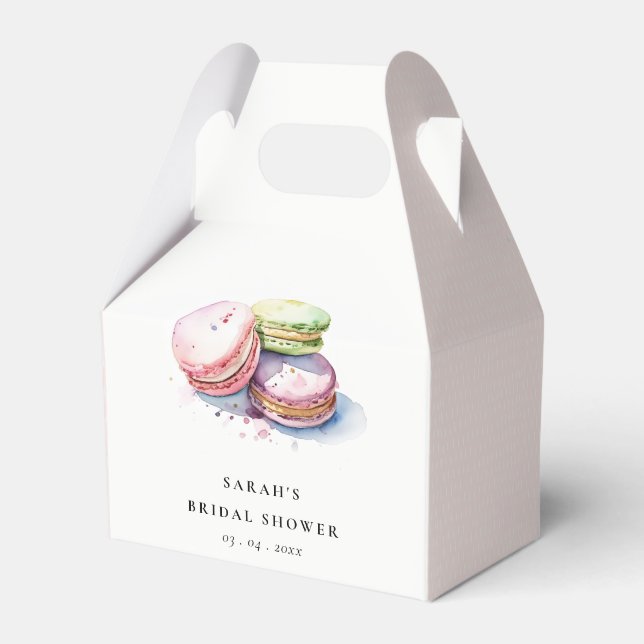Watercolor French Macarons Bakery Bridal Shower Favour Box (Front Side)