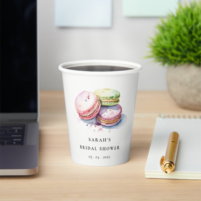 Watercolor French Macarons Bakery Bridal Shower Paper Cups (Insitu)