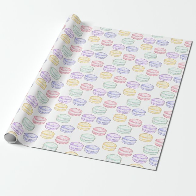 Watercolor French Macarons Wrapping Paper (Unrolled)