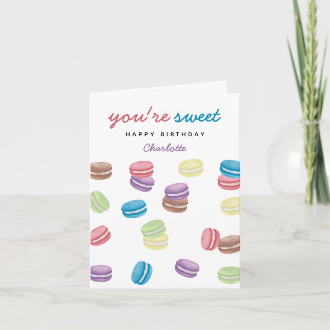 Watercolor French Macarons You're Sweet Birthday Card (Front)