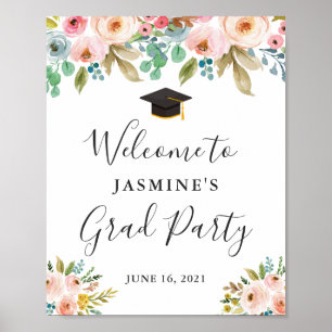 Watercolor Fresh Chic Floral Graduation Party Sign