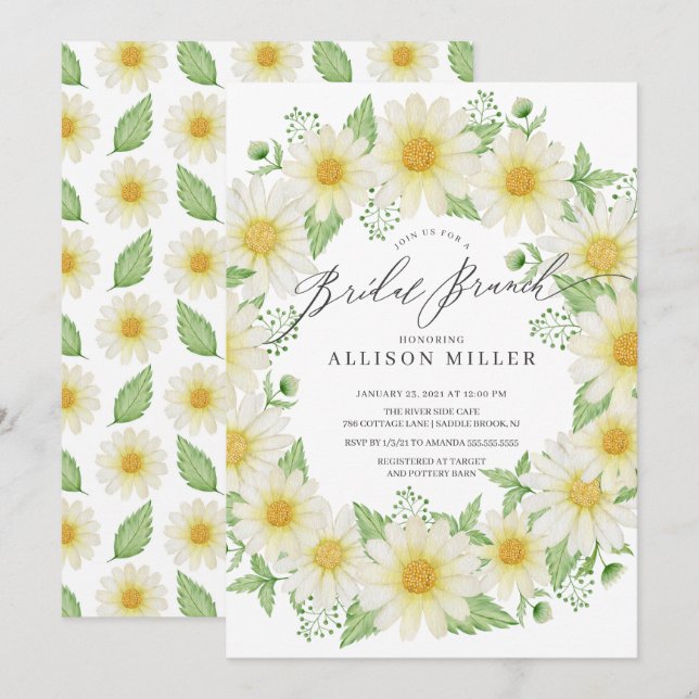 Watercolor Fresh Floral Floral Bridal Brunch Invitation (Front/Back)