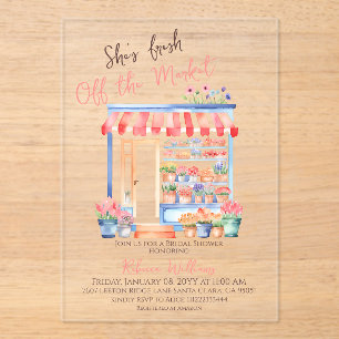 Watercolor Fresh Off Market Floral Bridal Shower Acrylic Invitations