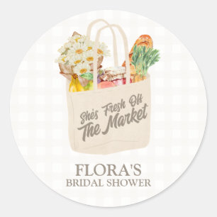 Watercolor Fresh Off the Market Bridal Shower Classic Round Sticker