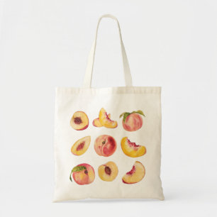 Watercolor Fresh Peach Slices Summer Canvas Tote Bag