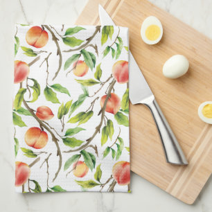 Watercolor Fresh Peach  Tea Towel