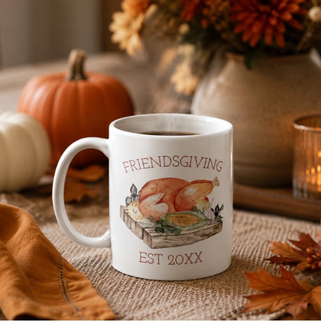 Watercolor Friendsgiving Turkey Mug (Cozy friendsgiving table setting)