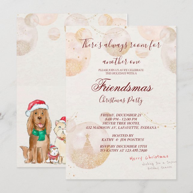 Watercolor Friendsmas Christmas Party Invitation (Front/Back)