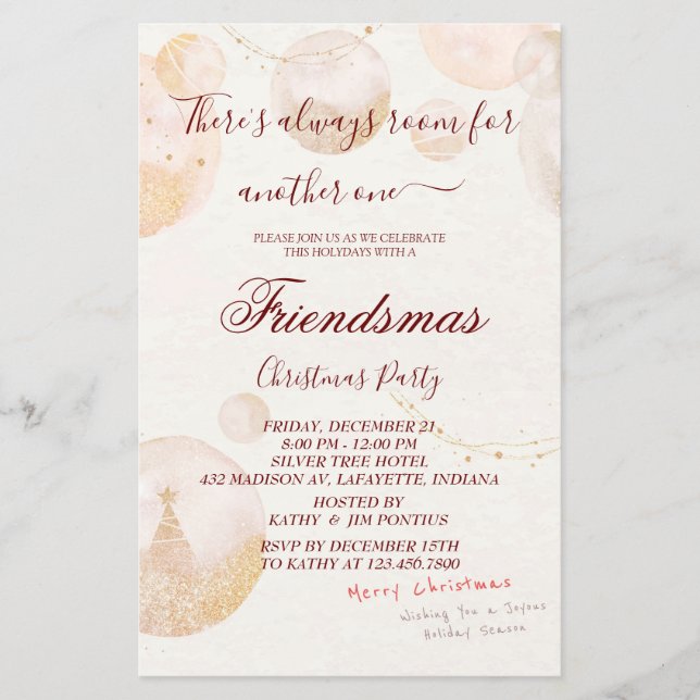 Watercolor Friendsmas Christmas Party Invitation Flyer (Front)