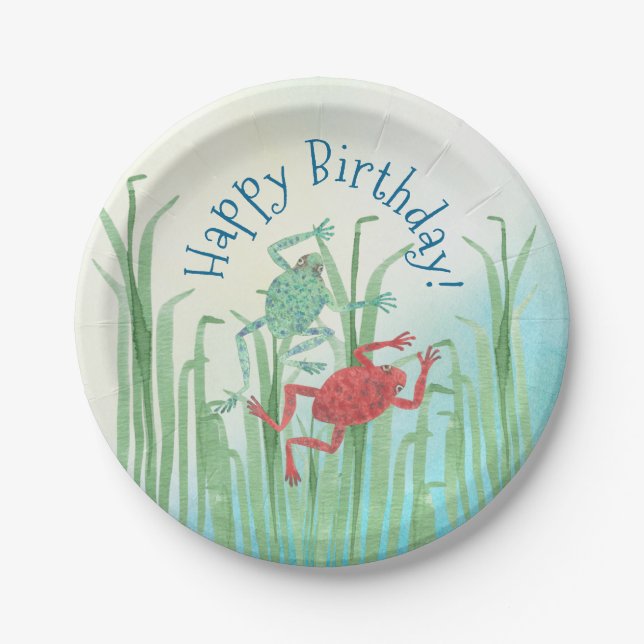 Watercolor Frog Birthday Party Paper Plates (Front)
