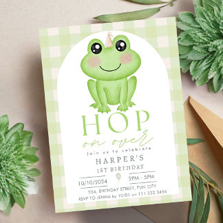 Watercolor Frog Hop On Over Cute Birthday Invitation