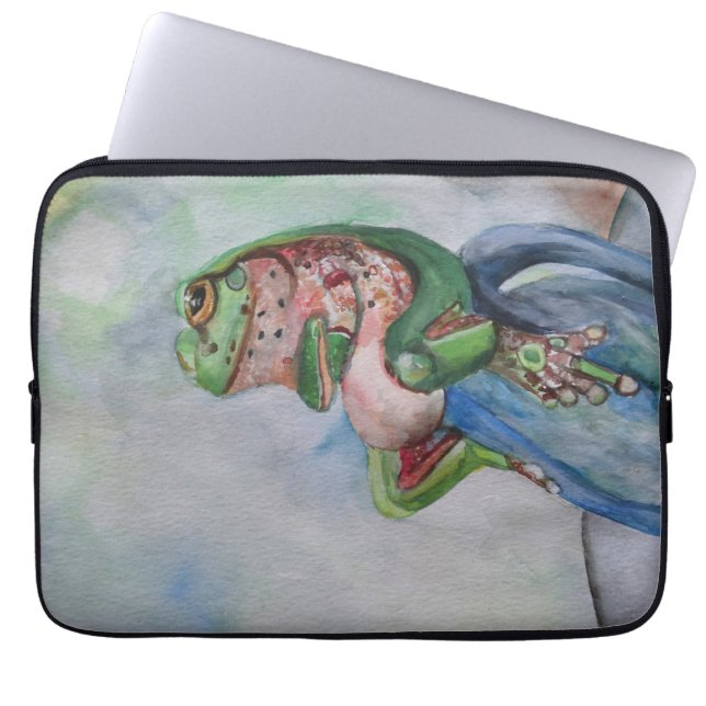 Watercolor Frog Neoprene Laptop Sleeve 13" (Front)