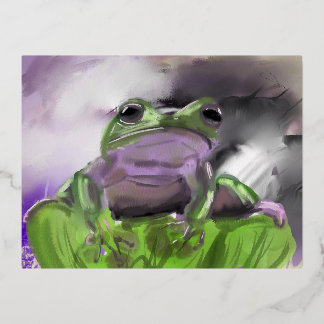 Watercolor Frog sketch, digital, fall theme Foil Holiday Postcard