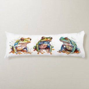 Watercolor Frog Trio Whimsical Rainforest Art Body Cushion