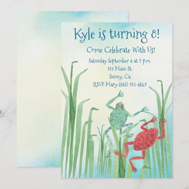 Watercolor Frogs Birthday Invitation (Front/Back)