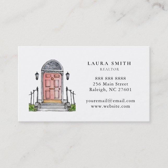 Watercolor Fromt Door Real Estate Agent Business Card (Front)