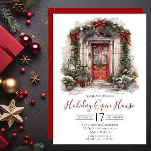 Watercolor Front Door Holiday Open House Invitation