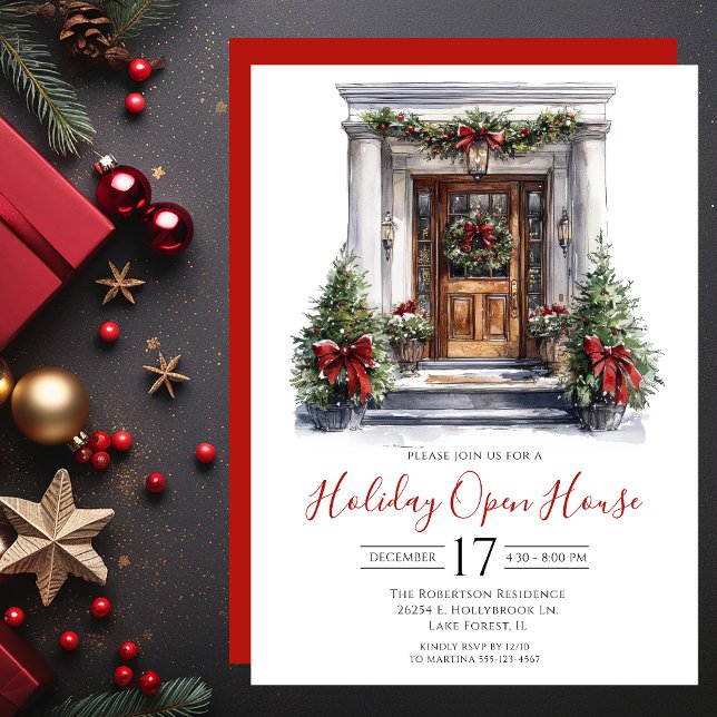 Watercolor Front Door Holiday Open House Invitation (Creator Uploaded)